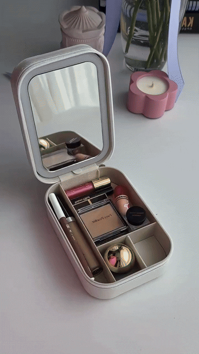White Leather Make Up Box with LED Mirror